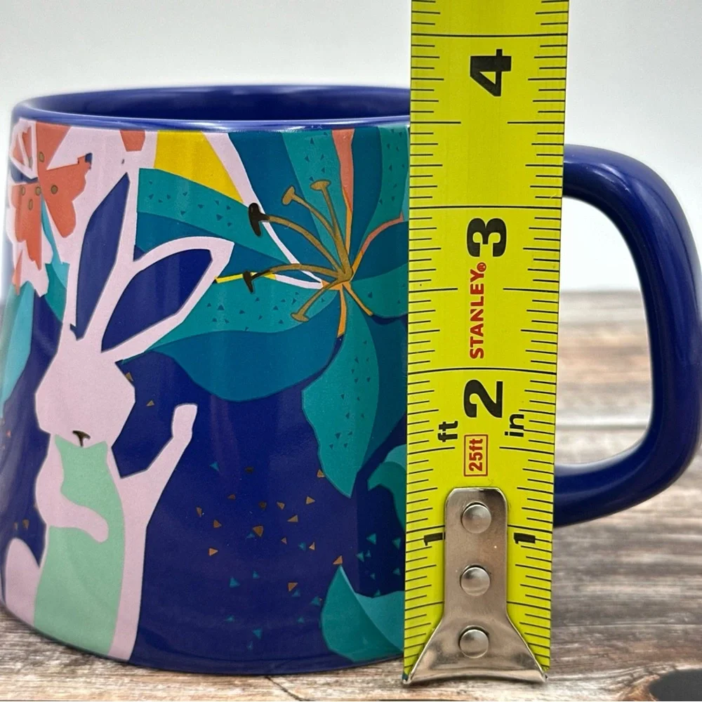 Starbucks Ceramic Bunny Easter Mug Blue Flowers 2020 Coffee Cup Wide Base 14oz